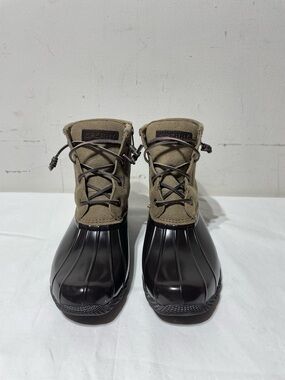 Sperry Duck Boots Womens 7.5 Tan Suede Rubber Rain Lace Up Zip Ankle Boot